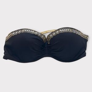 Victoria's Secret Black Bandeau Bikini Top with Gold & Silver Accents